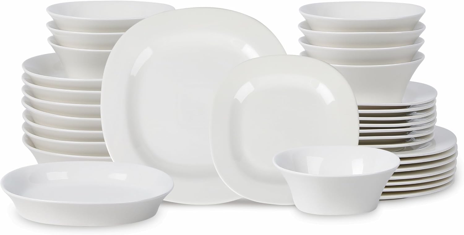 Stone Lain Quadro 24-Piece Dinnerware Set Porcelain, White