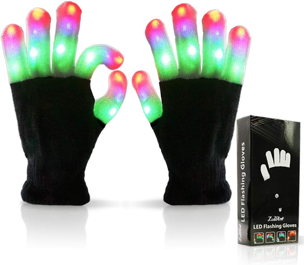 Luwint Led Gloves Fun Toys Kids 8-15+, 6 Flashing Modes, Teen Boys Girls Gifts for Rave Dance Christmas Birthday Party