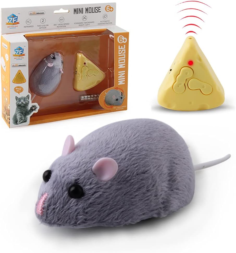 Tipmant Mini Sized RC Mice IR Remote Control Rat Mouse Animal Prank Joke Scary Trick Toys for Cat Dog Kids Christmas Birthday Gifts (Grey)