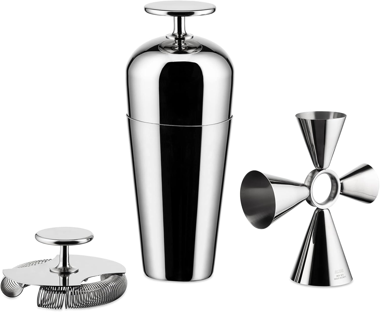 Alessi The Tending Box GIA26SET – Cocktail Set with Parisienne Shaker, Double Bar Strainer and Quadri Combo Jigger, in 18/10 Stainless Steel