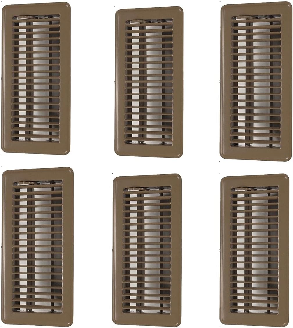 Hartford Ventilation 4″ x 10″ Floor Vent Covers Brown 6 Pack – Heavy Duty Walkable Floor Registers – Premium Finish – Easy Adjust Air Vent Deflector – Vent Covers for Home – Reinforced Bend-proof Weld