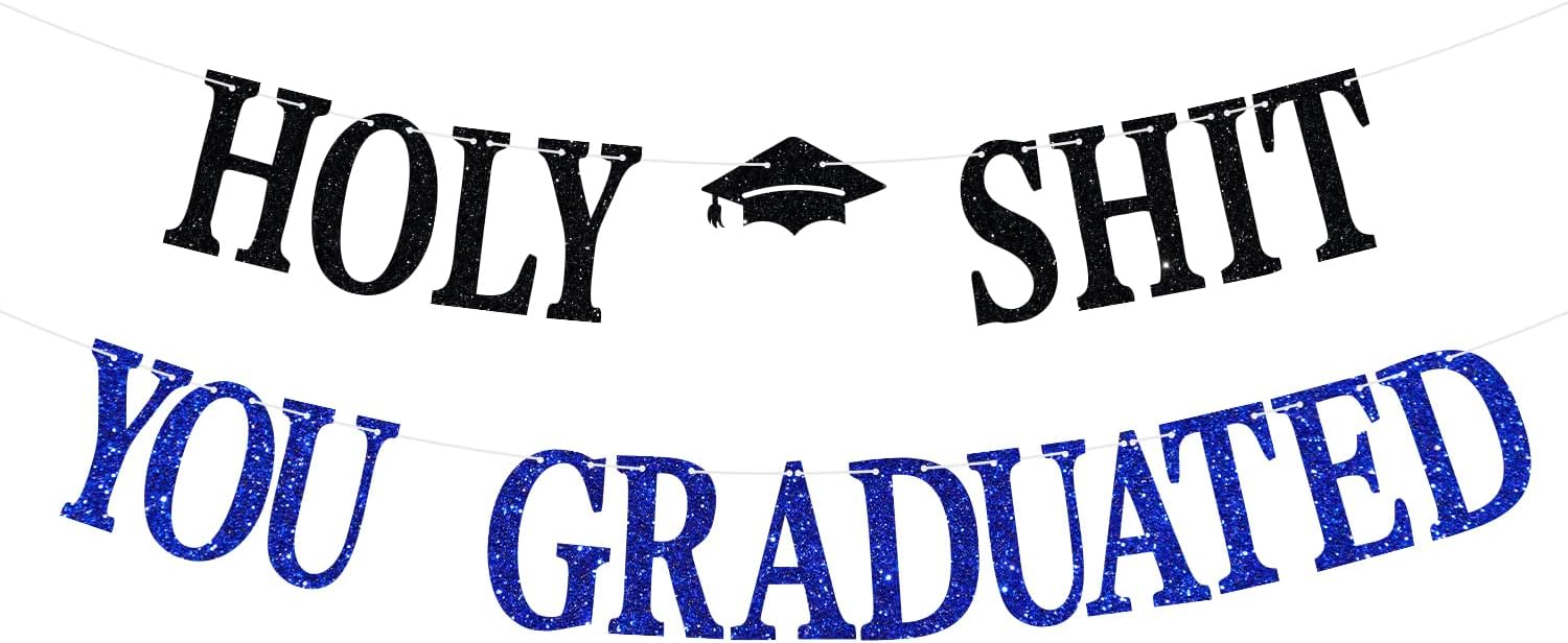 Congrats Grad 2025 Banner, You Did It Hanging Decorations, Glittery Class of 2025 Graduation Party Decorations Supplies(Blue)