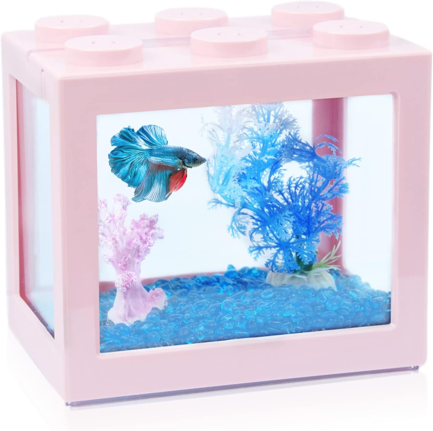 Small Betta Fish Tank, Stackable Mini Fish Tank Aquarium Tank Kit, 3/5 Gallon Rectangular Fish Bowl with Aquarium Gravel Decoration, Tiny Cube Tank for Seaweed Balls Sea Monkeys