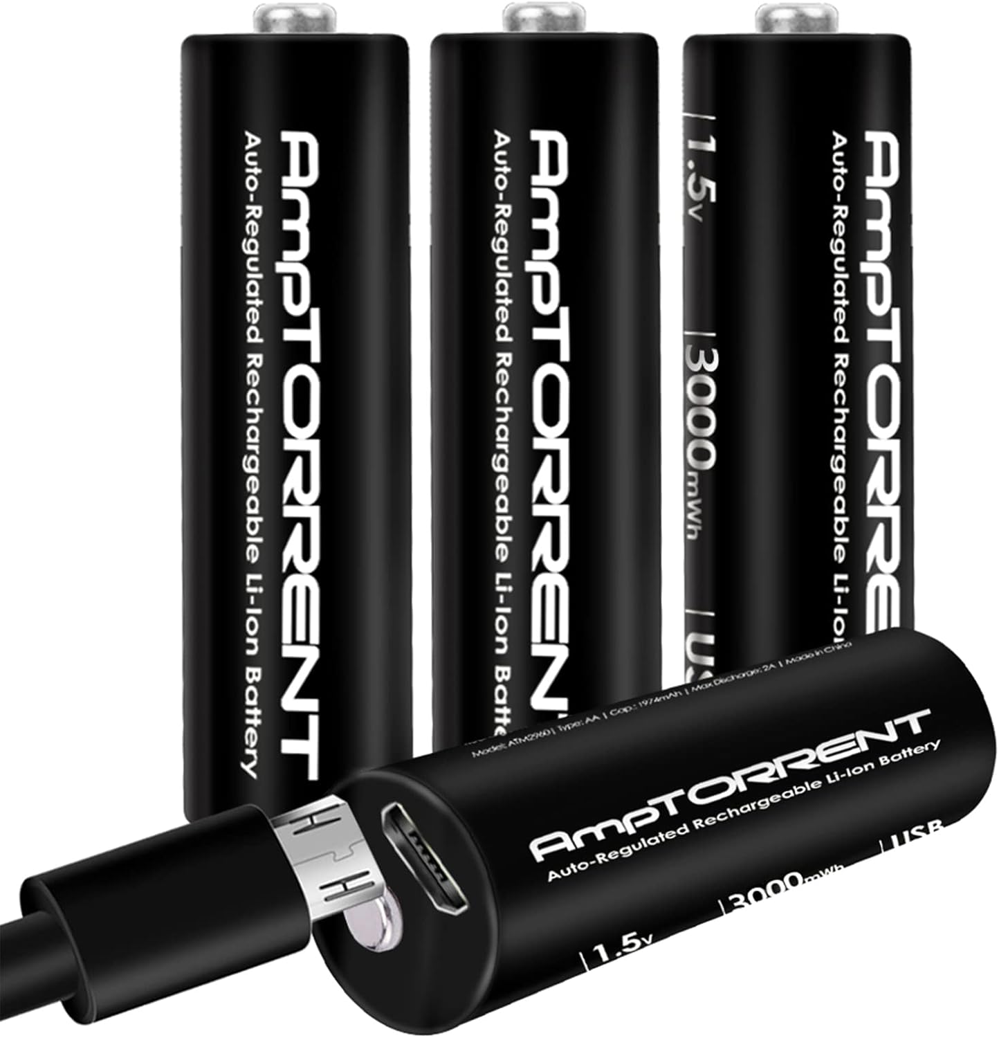 AA Rechargeable Lithium Batteries, 3000mWh AA Batteries Rechargeable, Rechargeable Lithium AA Batteries with 4in1 USB Cable, 1.5V Constant Output, 2 Hour Fast Fully Charged, 1600 Cycles