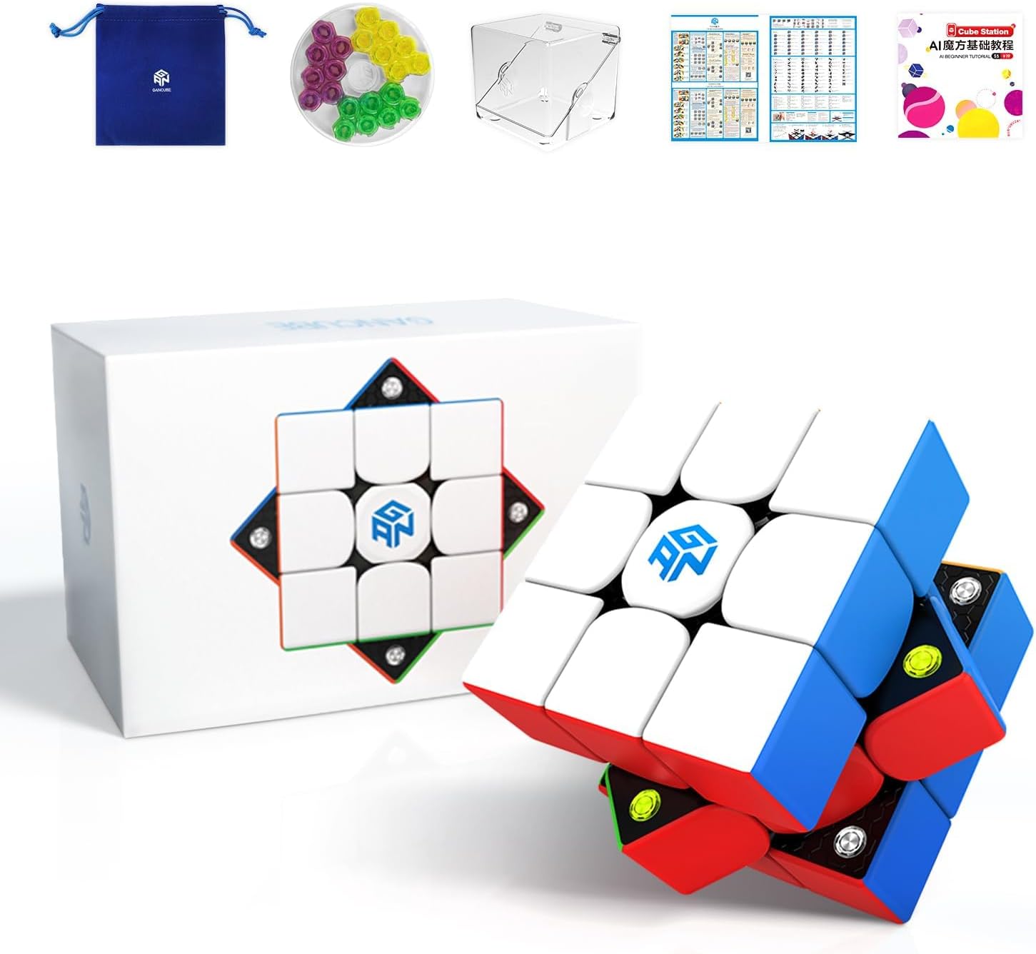 GAN 356 M, 3×3 Magnetic Speed Cube Gans 356M Magic Cube with Extra GES, Stickerless (ver. 2020)