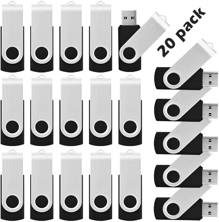 USB 3.0 Flash Drive KOOTION 20pcs 16GB Flash Drive USB Drive Thumb Drive Bulk 16 gb USB Flash Drive Memory Stick Swivel Jump Drive for Data Storage, Black