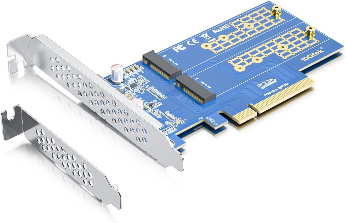 10Gtek 2-Port M.2 NVMe Adapter M-Key, PCIe X8 Gen3. Requires Motherboard BIOS Support for Bifurcation