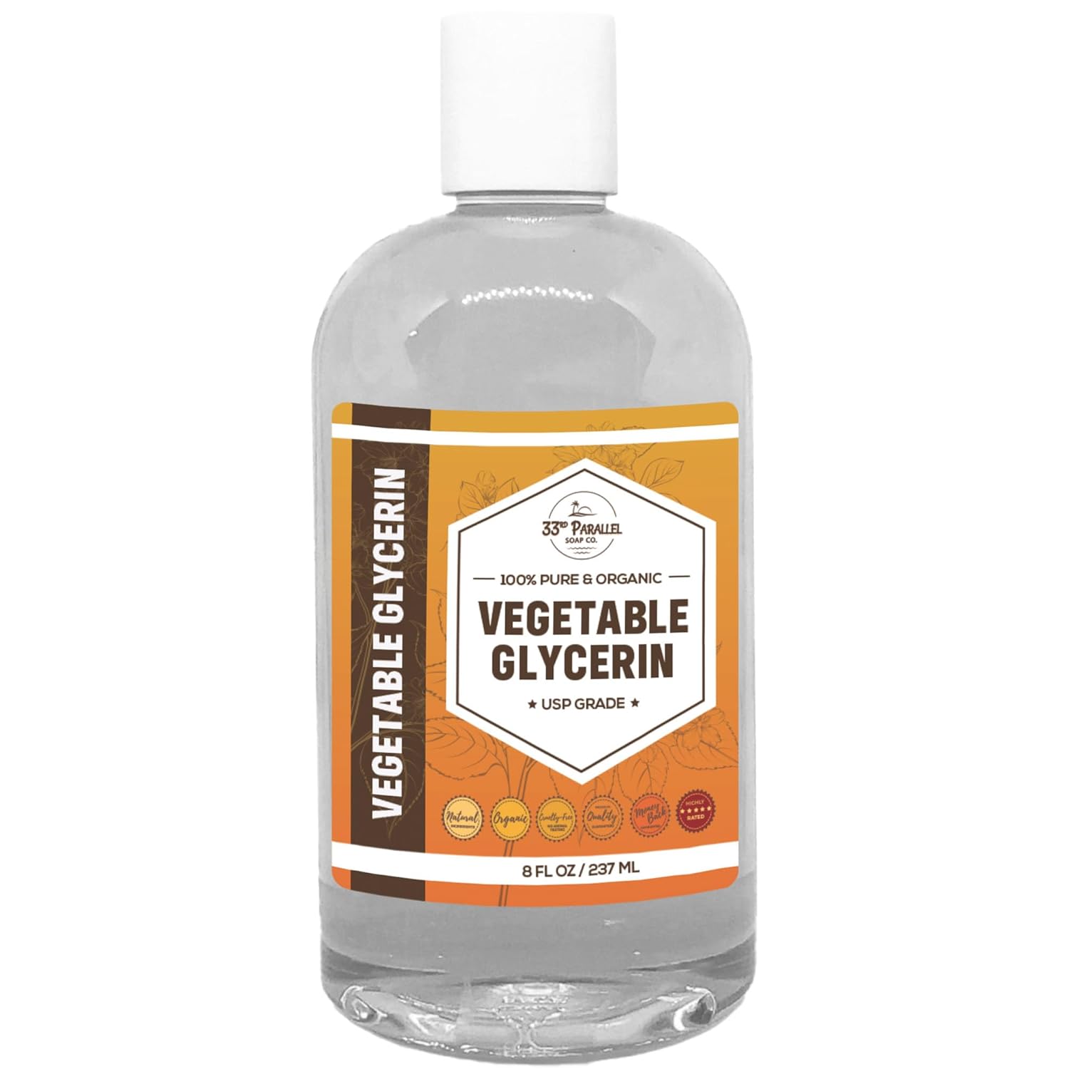 ORGANIC VEGETABLE GLYCERIN USP (8 oz) Grade Liquid Natural, Non-GMO | Cosmetics, Skin, Hair Care, Soap Making, DIY Beauty | Excellent Humectant Qualities, Amazing Skin & Hair Benefits | 8 FL OZ