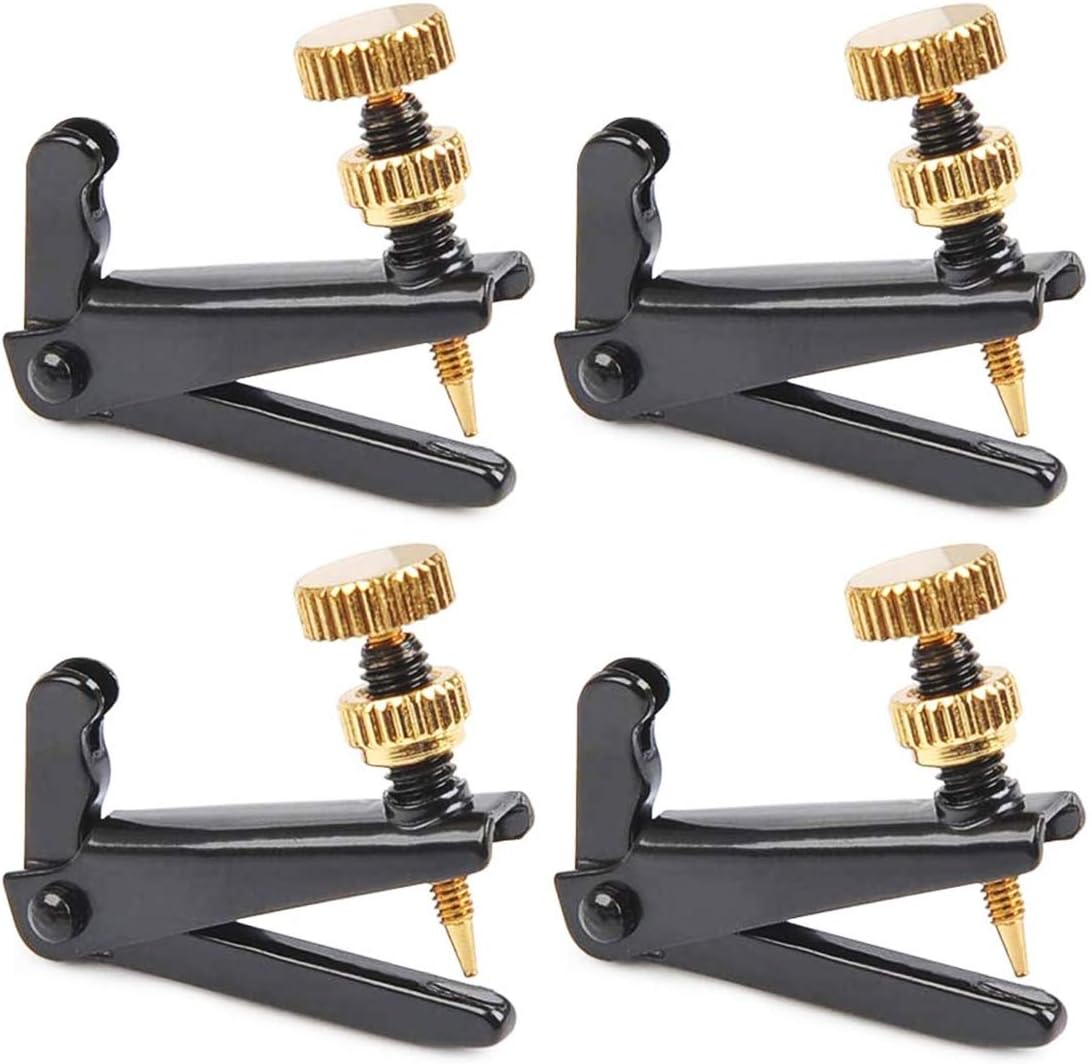 KAIY Violin Fine Tuners for 4/4-3/4 Violin, Stainless Metal String Spinner Adjuster, Nickel Plated Anti Rust, 4 Pcs Black/Gold