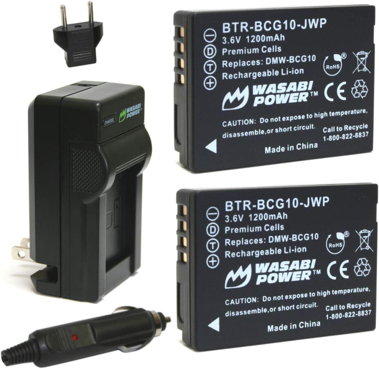 Wasabi Power Battery (2-Pack) and Charger for Panasonic DMW-BCG10, DMW-BCG10E, DMW-BCG10PP and Panasonic Lumix DMC-3D1, DMC-SZ8, DMC-TZ6, DMC-TZ7, DMC-TZ8, DMC-TZ10, DMC-TZ18, DMC-TZ19, DMC-TZ20, DMC-TZ25, DMC-TZ30, DMC-TZ35, DMC-ZR1, DMC-ZR3, DMC-ZS1, DMC-ZS3, DMC-ZS5, DMC-ZS6, DMC-ZS7, DMC-ZS8, DMC-ZS9, DMC-ZS10, DMC-ZS15, DMC-ZS19, DMC-ZS20, DMC-ZS25, DMC-ZX1, DMC-ZX3