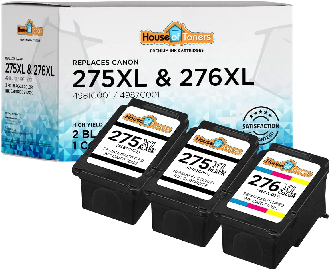 Remanufactured 3-Pack Ink Cartridge Replacement for Canon PG-275XL Black CL-276XL Color PIXMA MG2520 MG2522 MG2525 MG2920 MX492 TR4520 TS202 TS3122 IP2820 (2-Black & 1-Color)