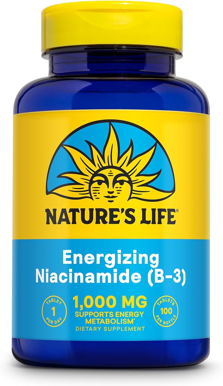 Nature’s Life Energizing Niacinamide, Vitamin B3 1000mg – High Potency, No Flush Niacin Supplement – Nerve Function, Energy and Metabolism Support – 60-Day Guarantee – 100 Servings, 100 Tablets