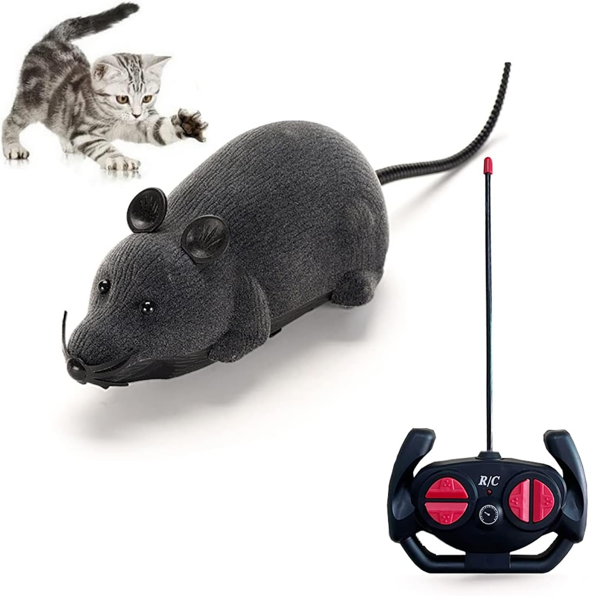 Remote Control Fake Rat Realistic Mouse Cat Toy Mice RC Toy Cat Mice Animal Interactive Toy Figures Cat Running Wheel Wireless Chasing Prank Joke Scary Trick Rats for Cat Funny Toy (Gray)