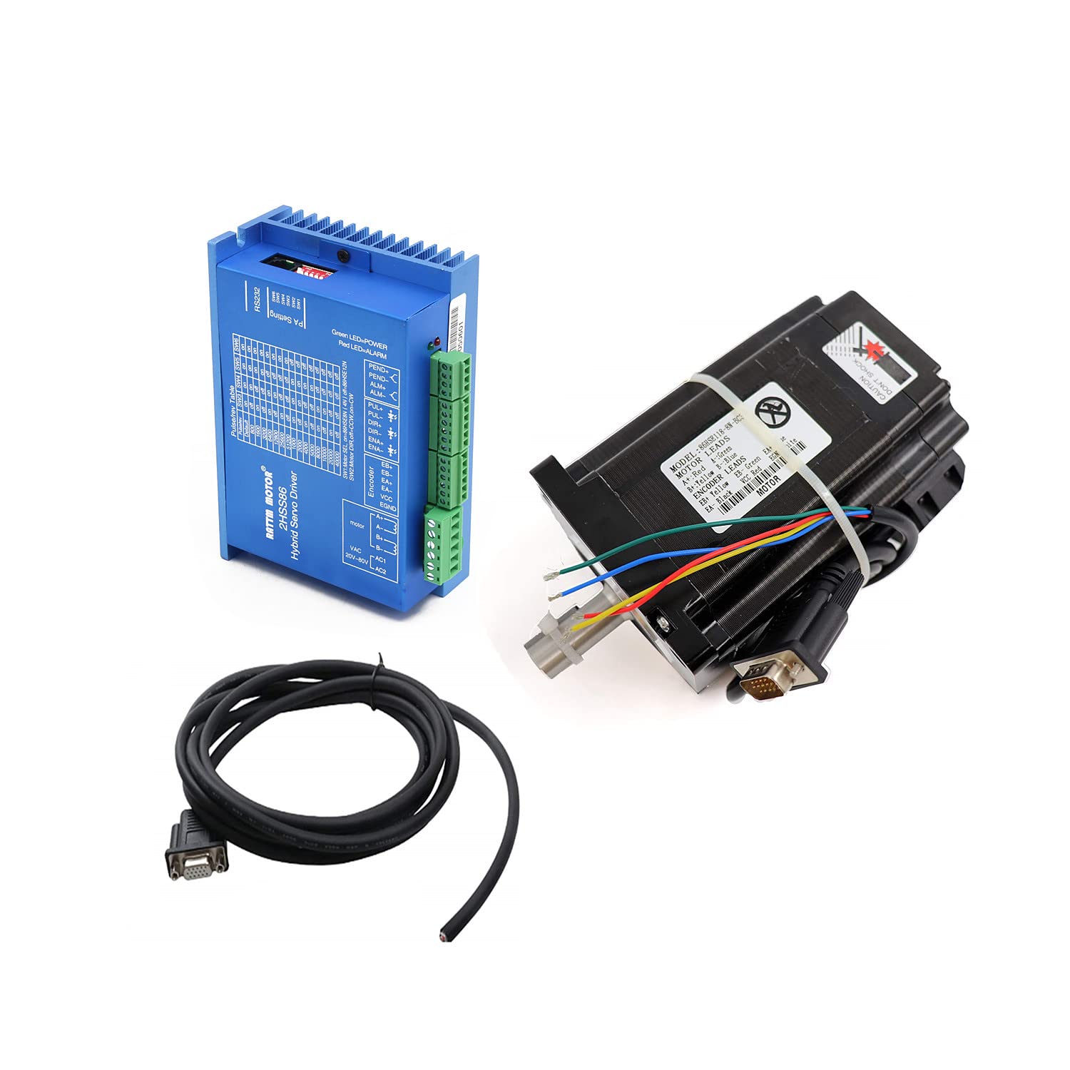 RATTMMOTOR 8Nm Nema34 Closed Loop Stepper Motor 8N.m 86x86x118mm 6A,Hybrid 2-Phase 2HSS86 Servo Motor Driver Controller Kit 30-100V DC CNC Kit with 3m Cable for CNC Router Engraving Milling Machine