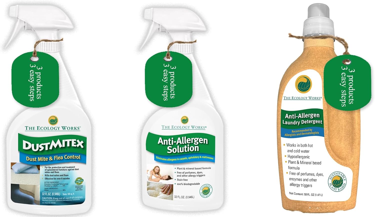 Complete Home Allergen Kit| Dust Mite Killer, Allergen Spray and Anti Allergen Laundry Detergent Trio