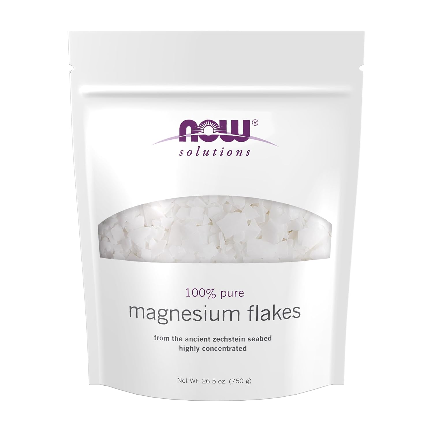 NOW Foods Solutions, Magnesium Flakes, 100% Pure, from The Ancient Zechstein Seabed, Highly Concentrated, 26.5-Ounce