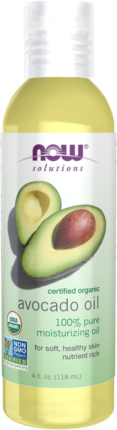 NOW Foods Solutions, Organic Avocado Oil, 100% Pure Moisturizing Oil, Nutrient Rich and Hydrating, 4-Ounce