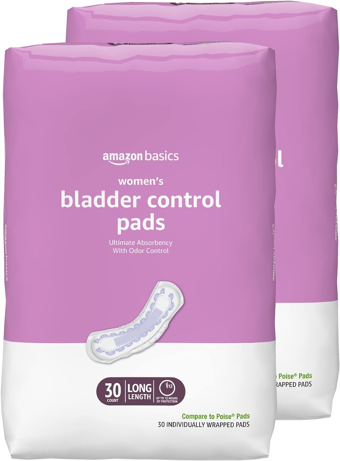 Amazon Basics Women’s Incontinence Pads, Bladder Control & Postpartum, Ultimate Absorbency, Unscented, 60 Count, (2 Packs of 30)