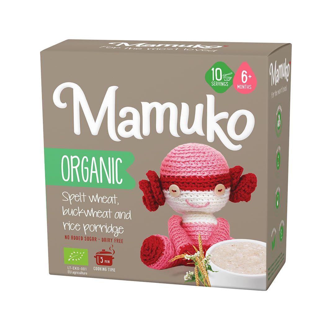 MAMUKO Organic Porridge – Healthy Porridge Blend of Spelt, Buckwheat & Rice – High Fiber Porridge with No Added Sugar, Milk & Preservatives – Organic Porridge Ideal for Toddlers – (200g & 10 Servings)