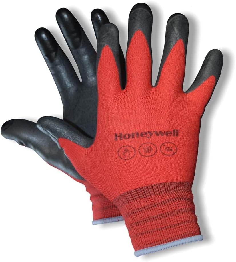 Honeywell Gloves X 10 pairs Reusable Touchscreen Nylon Gloves for Smartphones, Tablet & Computers. Foamed PVC Palm Coated.