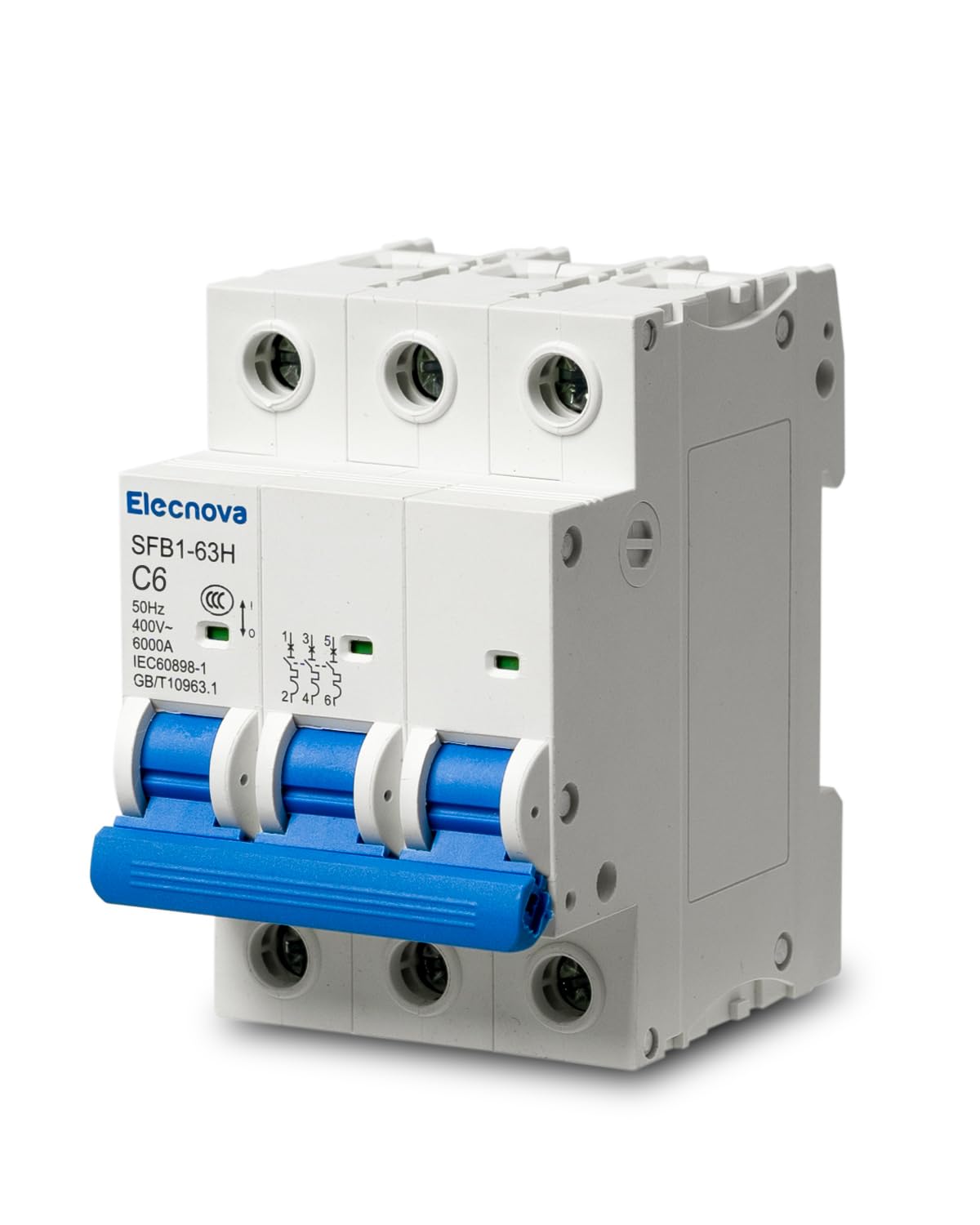 6-63A Miniature Circuit Breaker, AC 6 Amp 3 Pole 400V, DIN Rail Mounted, 110V / 120V Available, Overload, Short-Circuit Protection, Disconnect Switch MCB