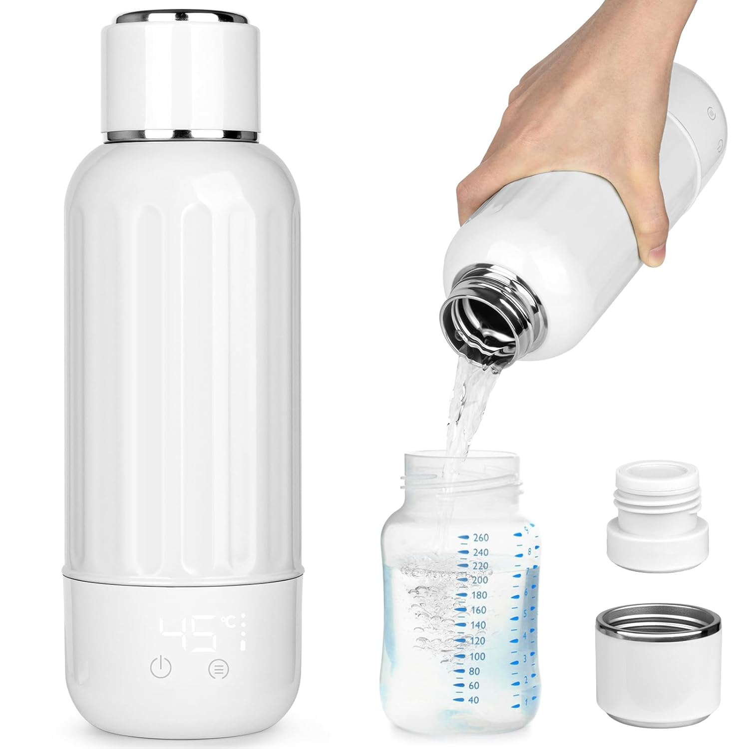 Portable Bottle Warmer for Travel, 17 oz Capacity Baby Milk Warmer, 3 Min Fast Heating Cordless breastmilk Bottle Warmer Leak-Proof for Baby Outdoor, Airplane, and Car Travel BottleWarmer.(White)