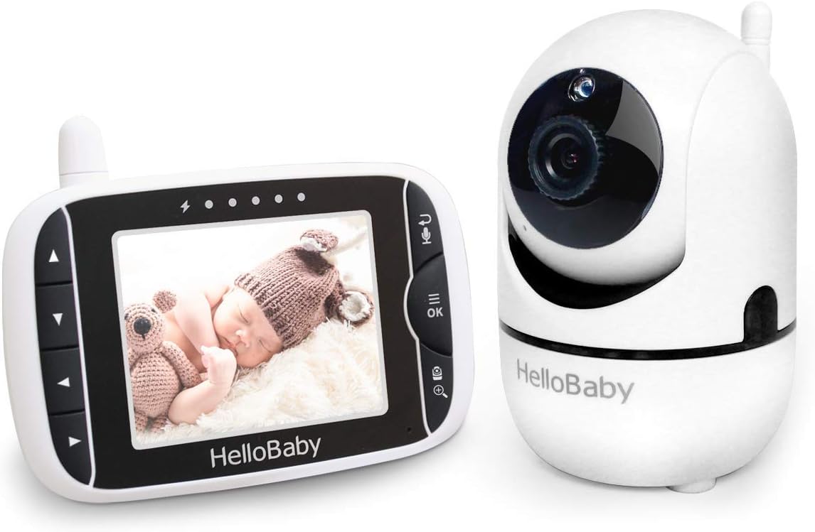 HelloBaby Baby Monitor with Remote Pan-Tilt-Zoom Camera and 3.2” LCD Screen, Infrared Night Vision (Black)