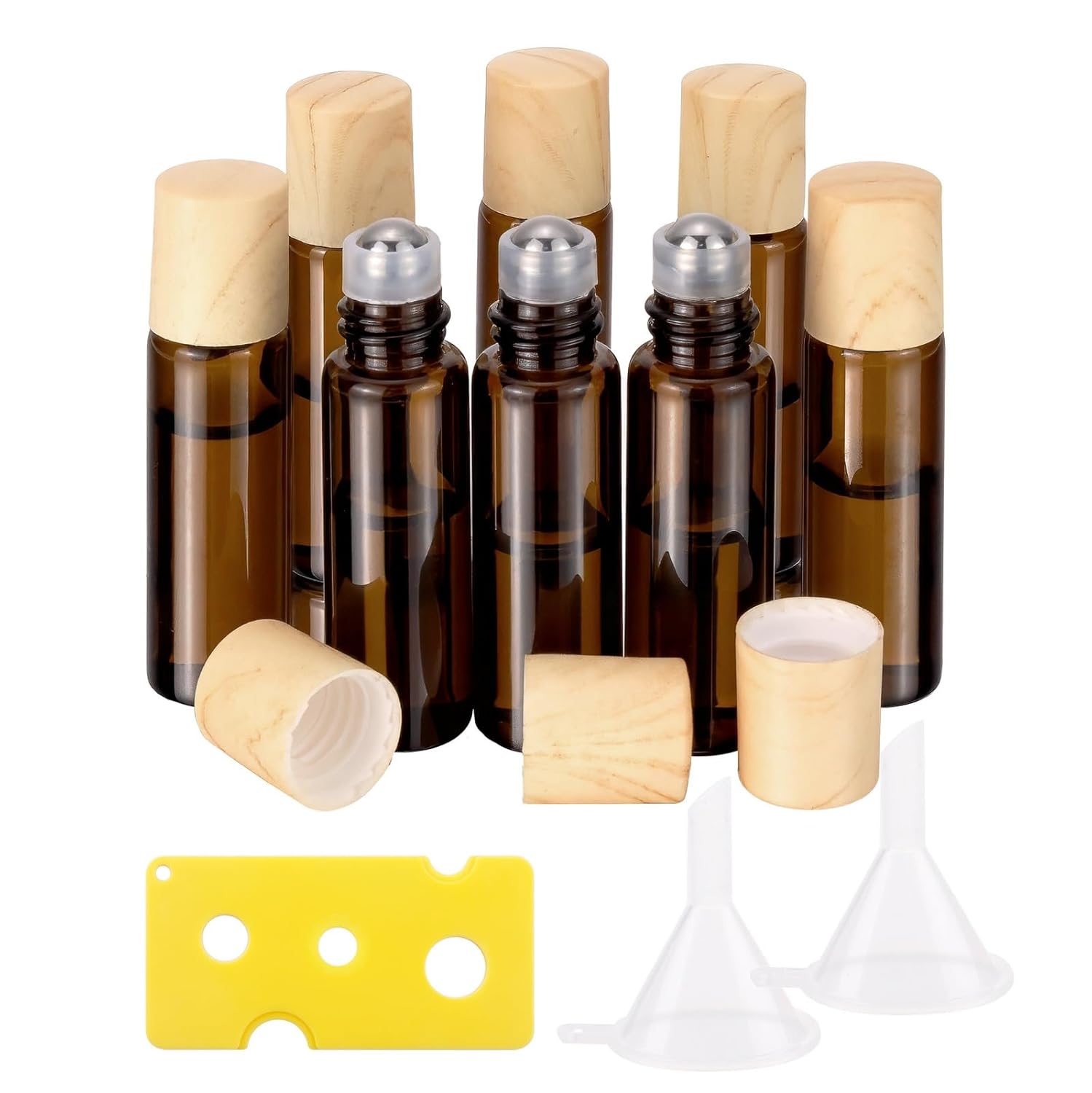 5ml Mini Essential Oils Roller Bottles for Oils, 8-Pack 0.16 oz Tiny Amber Glass Roll-on Bottles for Essential Oils, Empty Eye Rollerball Bottle with Roller Ball for Perfumes, Lip Balms and Travel