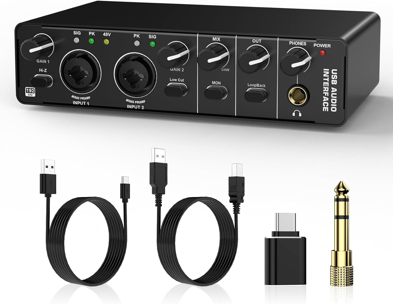 Audio Interface, RHM 2 In 2 Out USB Audio Interface with 48V Phantom Power for Recording, Professional Audio Mixer & Mic Preamplifier XLR/TSR/TS Ports for Guitarist, Vocalist or Podcaster (Model 2)