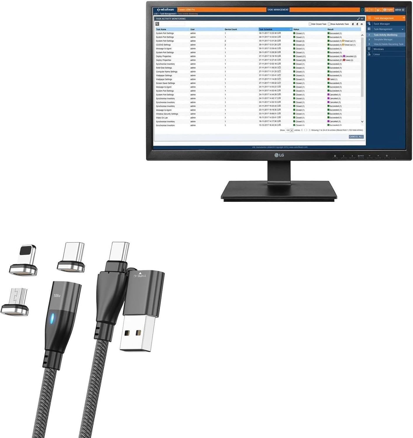 BoxWave Cable Compatible with LG 24CK55N-3A – MagnetoSnap PD AllCharge Cable (100W), Magnet PD 100W Charging Cable USB Type-C Micro USB – Jet Black