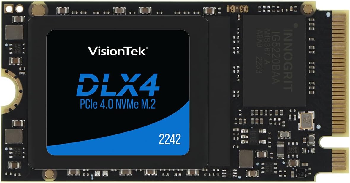 VisionTek 2242 DLX4 M.2 SSD – 1TB – PCIe Gen 4.0 x4 NVMe – 5200MB/s Read, 4775MB/s Write – Laptops, Handheld Gaming PCs, NUC