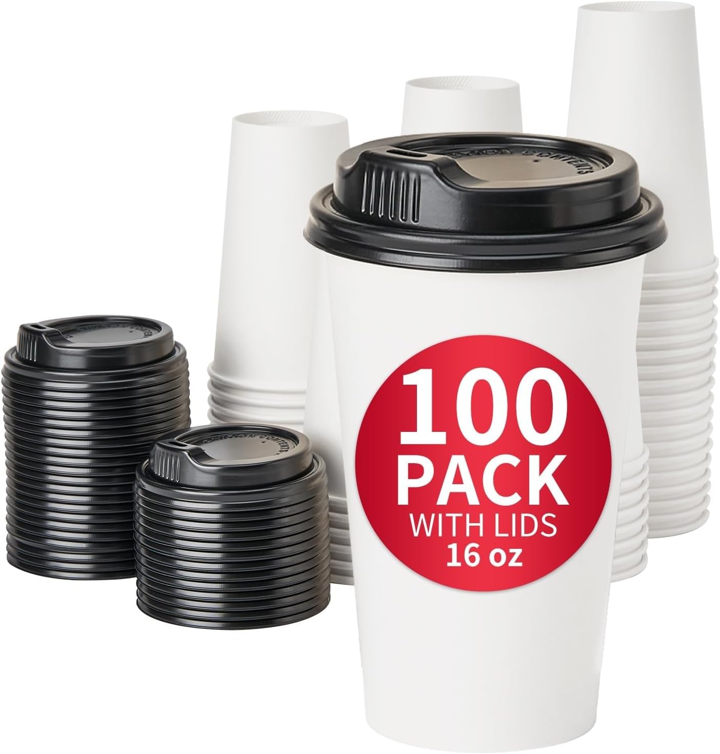 RACETOP 16 oz Paper Drinking Cups with Lids [100 Pack], BPA Free, Hot Cups for Home/Office