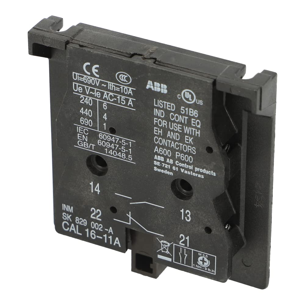 CAL16-11A | SK829002-A | CAL16-11A | ABB Auxiliary Contact Block, 11A, 2 Pole, Left Side Mounted, NO, NC