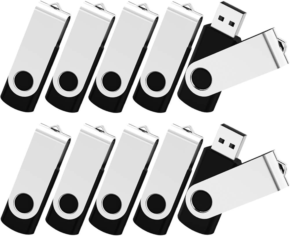 KOOTION 10PCS 2GB USB Flash Drives USB 2.0 Flash Drives Memory Stick Fold Storage Thumb Drive Pen Swivel Design Black