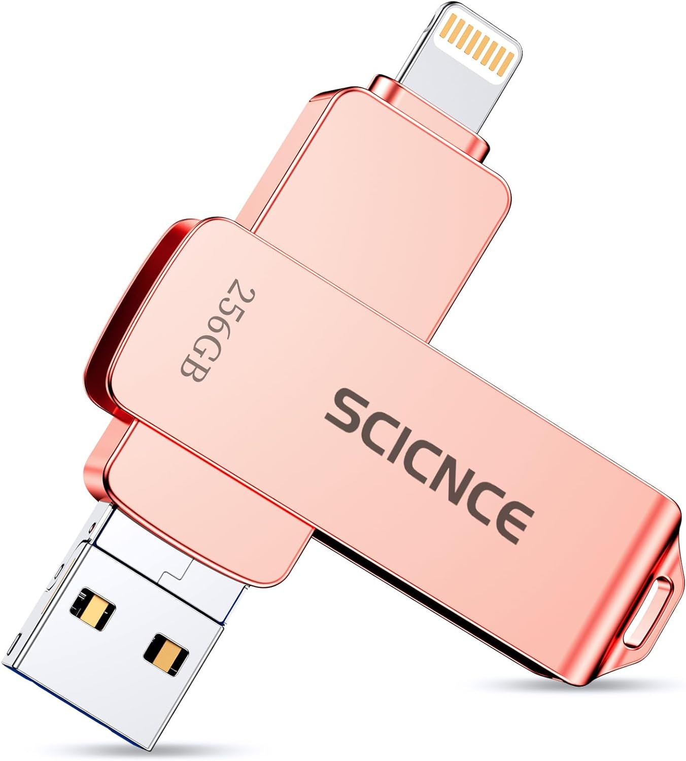 SCICNCE 256GB Photo Stick USB Memory Phone Flash Drive, External Memory Thumb Storage for Photo and Video Backup, Compatible with iPhone iPad Android PC (Rose Gold)