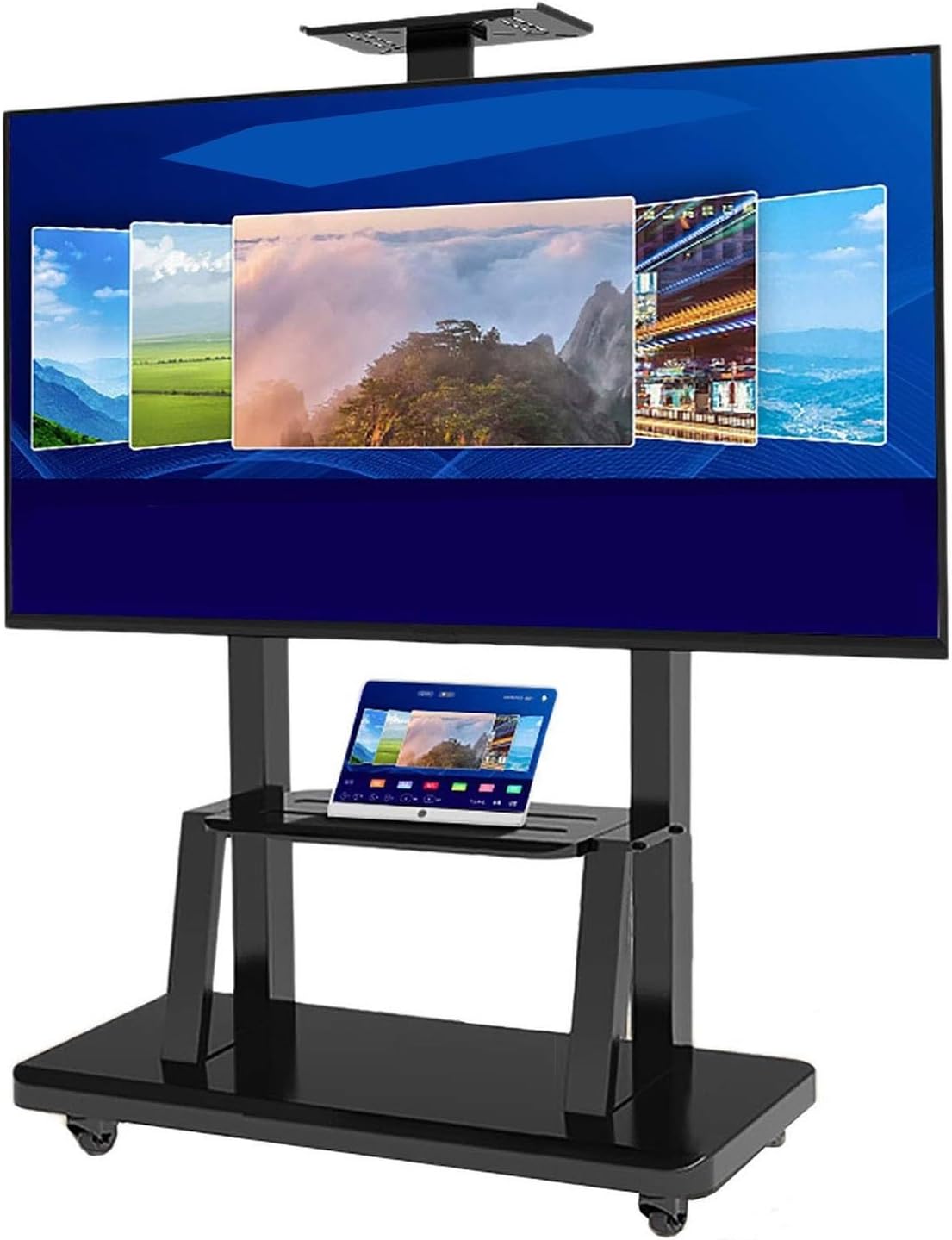 Universal TV Stand LCD TV Hanger – Mobile TV Cart on Wheels – Rolling TV Floor Stand – Portable TV Trolley – Height Adjustable Tall Rolling TV Stand on Casters Cart Trolly, for 50-75 Inch Flat Screens