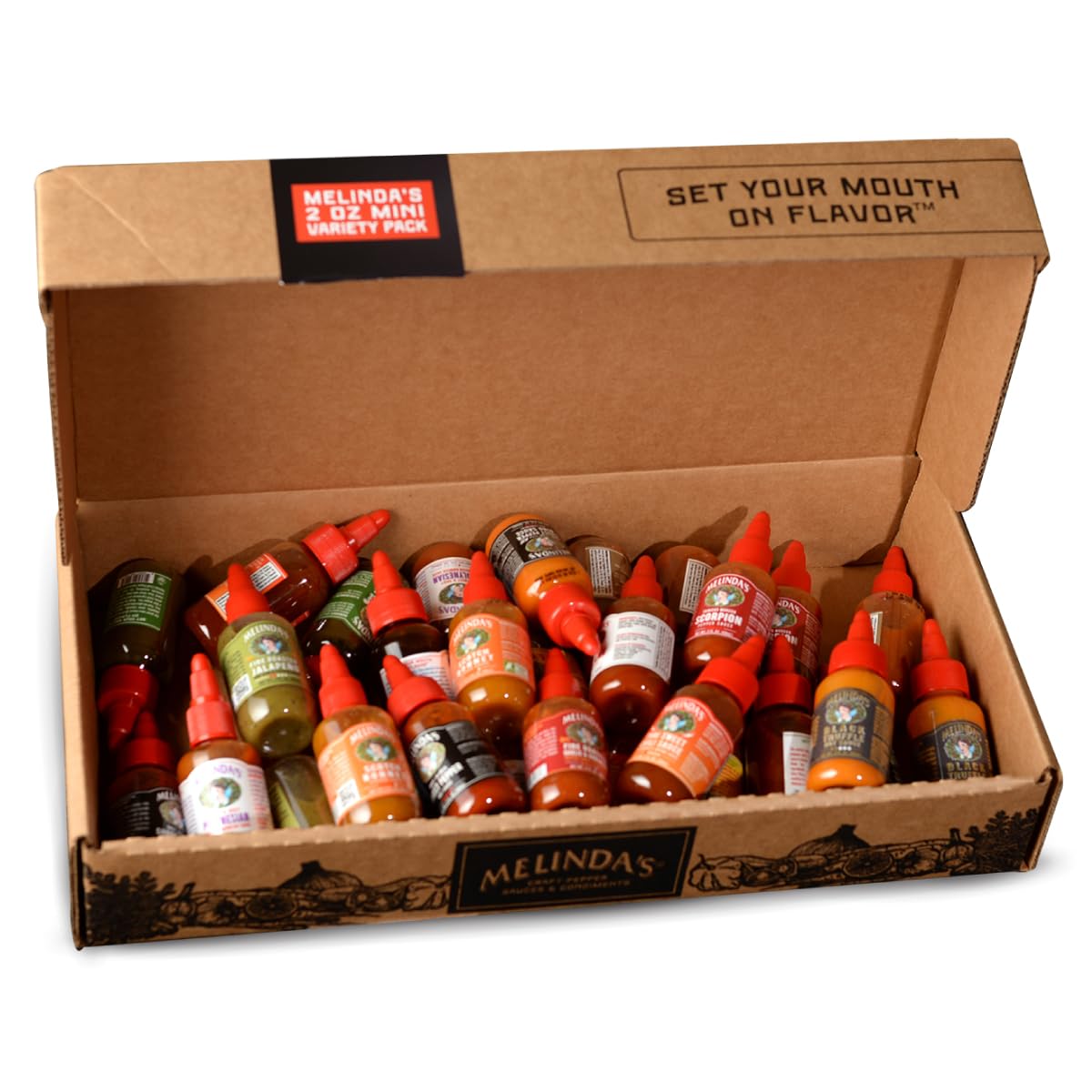 Melinda’s Mini Hot Sauce Variety Pack – Surprise 30 Pack (2 Oz Each) – Gourmet Hot Sauce Gift Set with Travel Friendly Mini Hot Sauce Bottles in 24 Possible Flavors