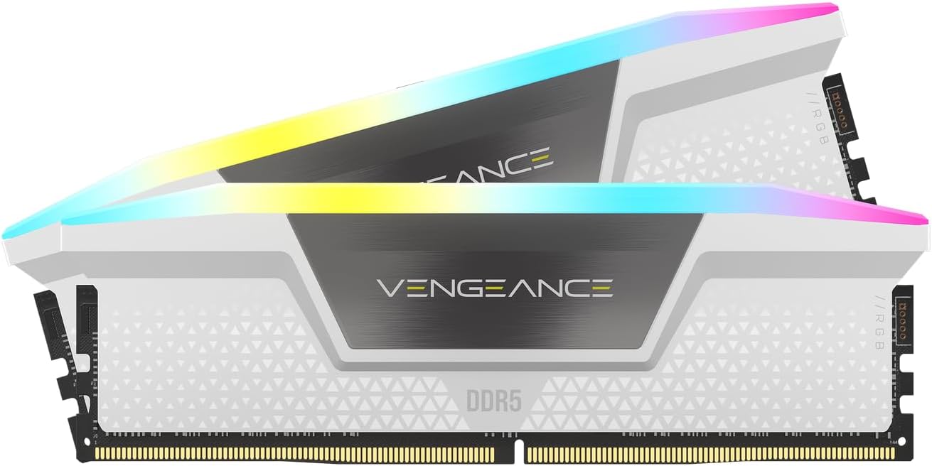 CORSAIR Vengeance RGB DDR5 RAM 32GB (2x16GB) 6000MHz CL36 Intel XMP iCUE Compatible Computer Memory – White (CMH32GX5M2B6000C36W)