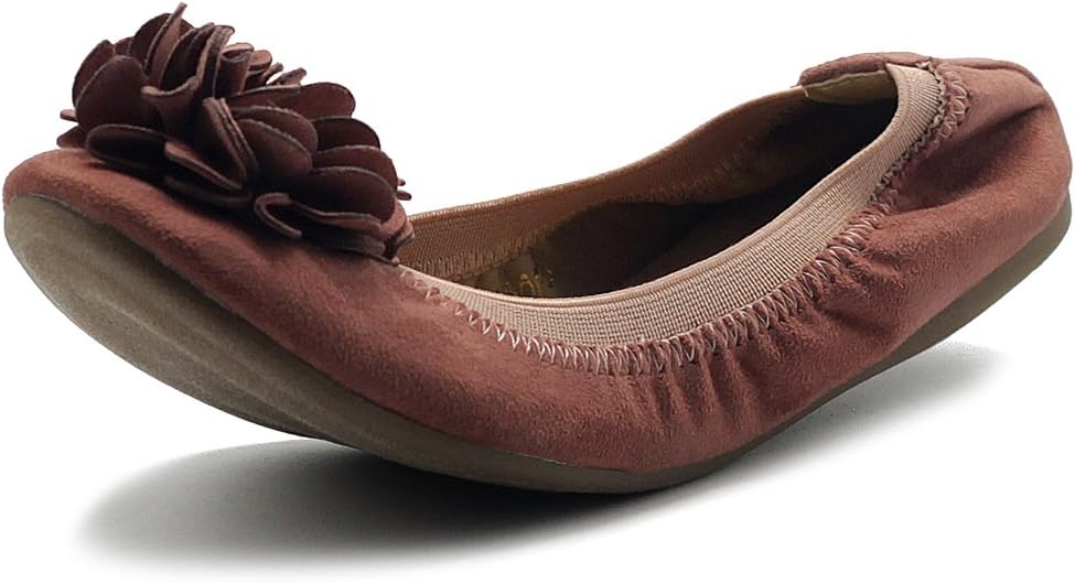 Ollio Women’s Shoes Faux Suede Decorative Flower Slip On Comfort Light Ballet Flat