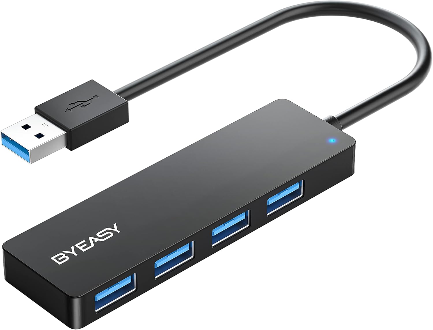 BYEASY USB Hub, 4 Port USB 3.0 Hub, Ultra Slim Portable Data Hub Applicable for iMac Pro, MacBook Air, Mac Mini/Pro, Surface Pro, Notebook PC, Laptop, USB Flash Drives, and Mobile HDD (Leather Black)