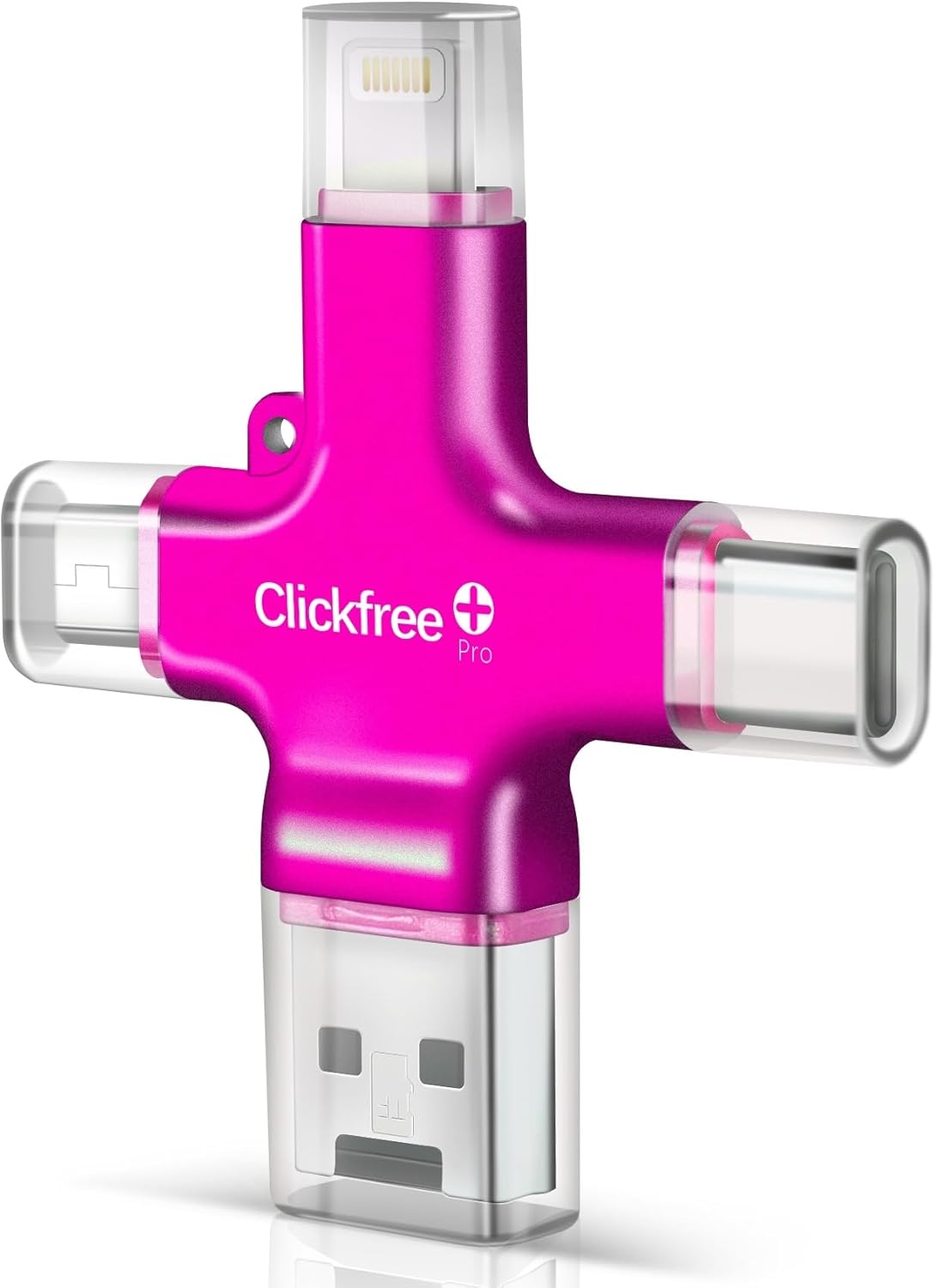 Clickfree PRO w/AI Photo Editing 128GB USB 3.0 MFi-Certified Photo and Video Saver for iPhone/Android/iPad/Mac Universal Phone Flash Drive-Lightning-USB-Photo Stick Storage Thumb Drive (Pink)