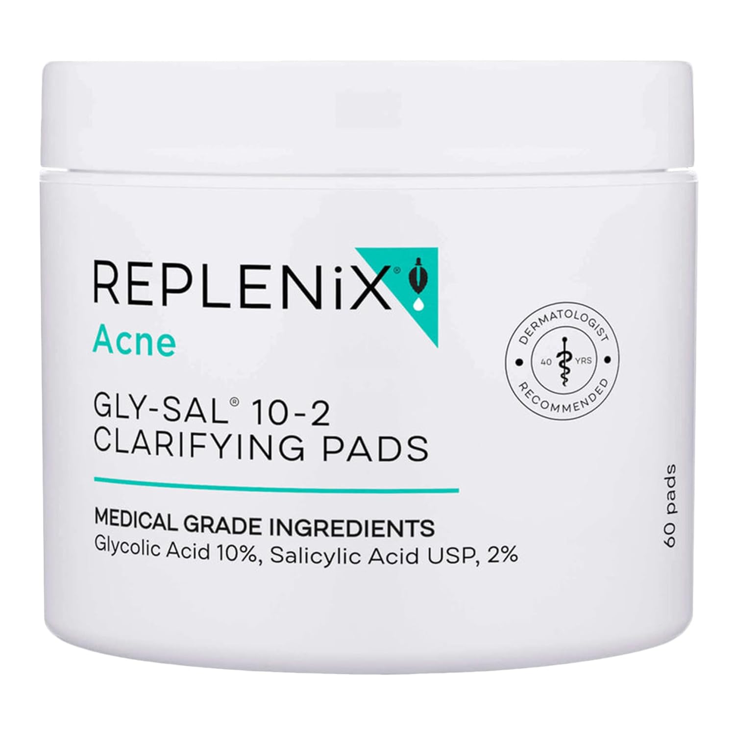 Replenix Gly-Sal Clarifying Acne Pads, Oil Free Medical-Grade Exfoliating Cleansing Wipes with Witch Hazel, Contains Glycolic Acid & Salicylic Acid (60 ct.)