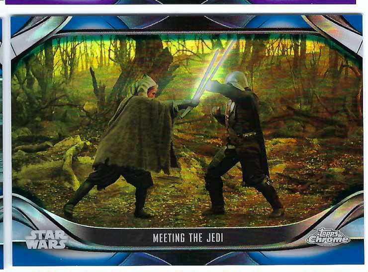 Meeting the Jedi 2022 Topps Chrome Star Wars The Mandalorian Beskar Edition #S2-28 BLUE REFRACTOR PARALLEL Card #83 of only 99 Made!