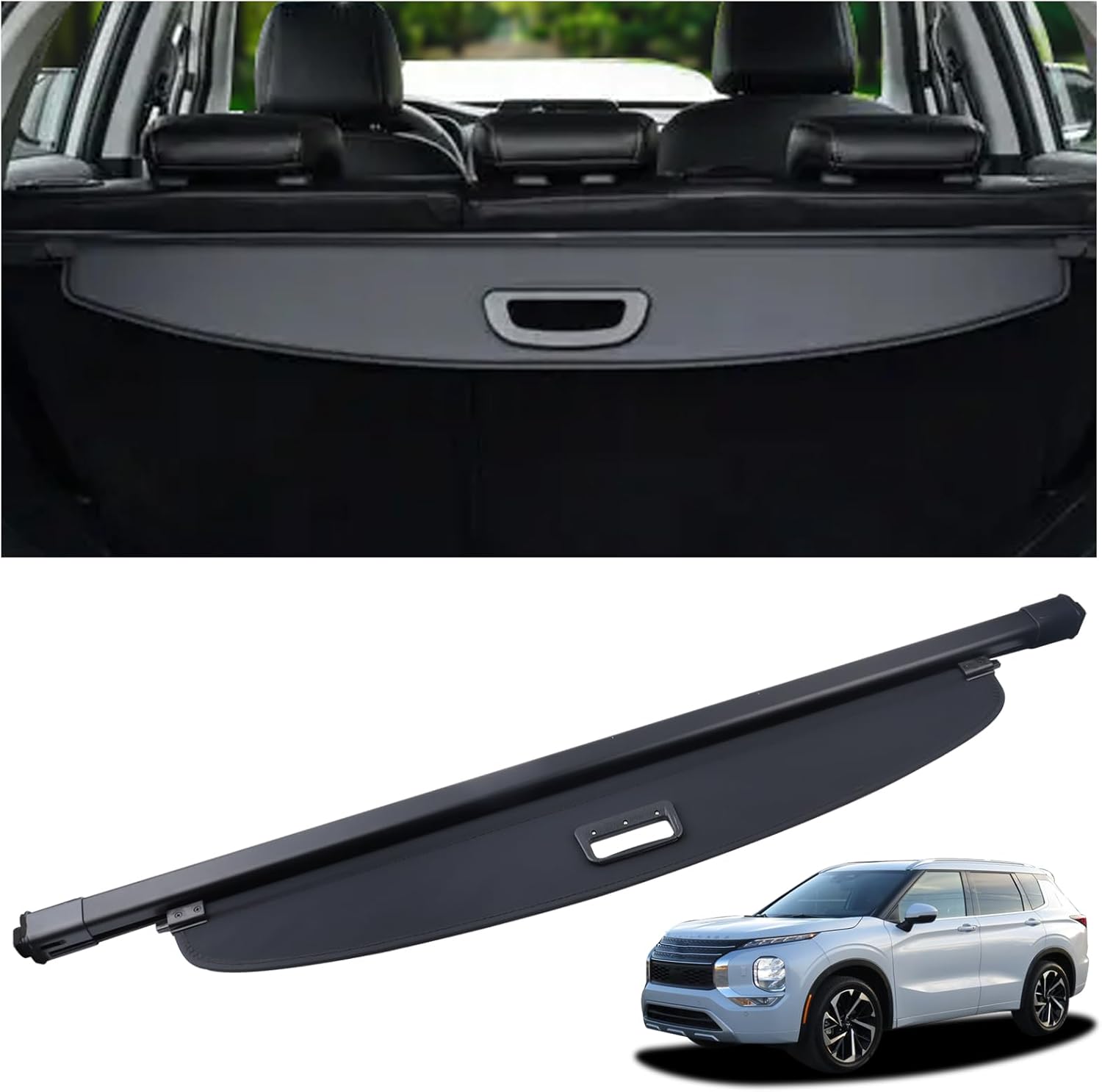 Cargo Cover Only Fit for 2022 2023 Mitsubishi Outlander Electric Tailgate Rear Storage Waterproof Retractable Rear Trunk Security Cover Shielding Shade Black (Not for Manual Tailgate)