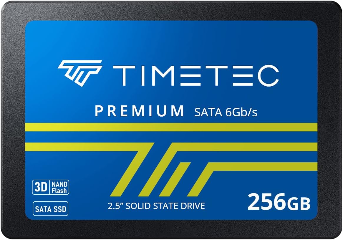 Timetec 256GB SSD 3D NAND QLC SATA III 6Gb/s 2.5 Inch 7mm (0.28″) Read Speed Up to 530 MB/s SLC Cache Performance Boost Internal Solid State Drive for PC Computer Desktop and Laptop (256GB)