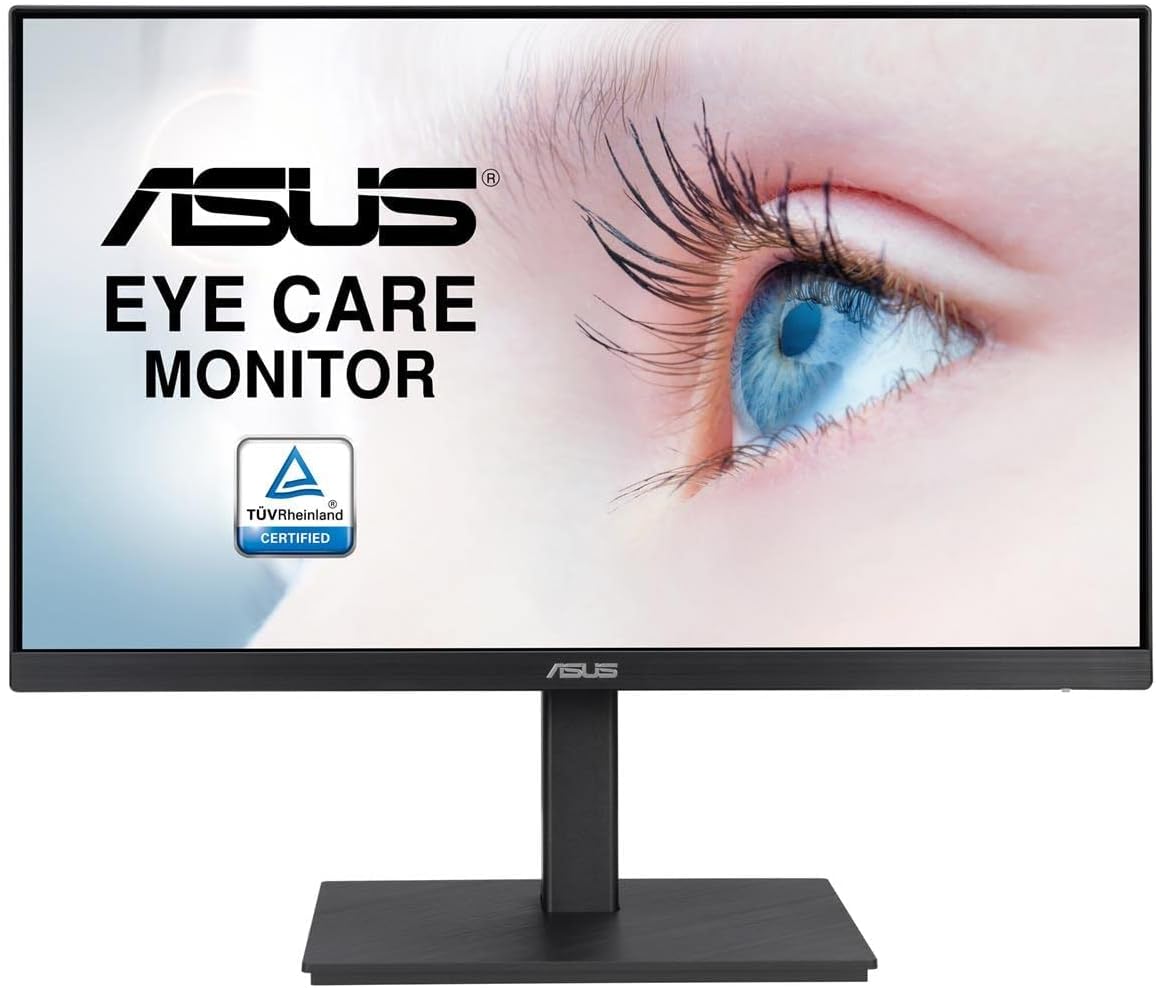 ASUS 27” 1080P Monitor (VA27EQSB) – Full HD, IPS, 75Hz, Adaptive-Sync, Speakers, Eye Care, Low Blue Light, Flicker Free, DisplayPort, HDMI, USB Hub, D-Sub, Frameless, Wall Mountable, Height Adjustable