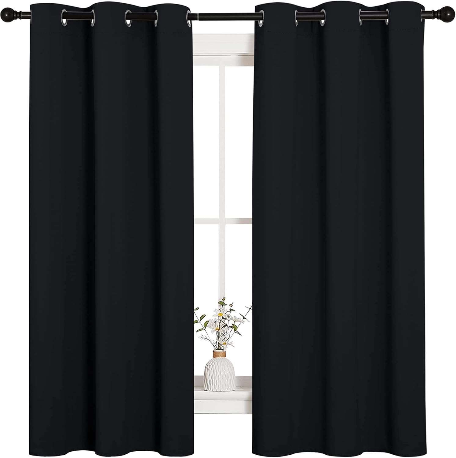 NICETOWN Halloween Pitch Black Solid Thermal Insulated Grommet Blackout Curtains/Drapes for Bedroom Window (2 Panels, 42 inches Wide by 63 inches Long, Black)