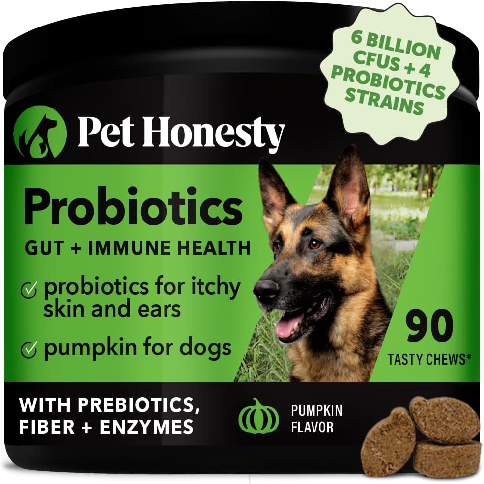 Pet Honesty Probiotics for Dogs, Dog Probiotics for Digestion Support, Digestive Enzymes Promotes Gut Health, Immunity Health & Itch Relief, Prebiotics and Probiotics (Pumpkin 90 ct)