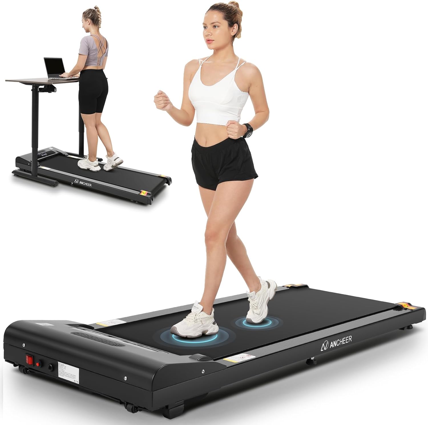 ANCHEER Under Desk Treadmill, 300lb Capacity, 2.5HP Portable 2 in 1 Walking Pad Treadmill with Remote, Compact Treadmills for Home Office Gym Desk Walking Running Machine with LED Display