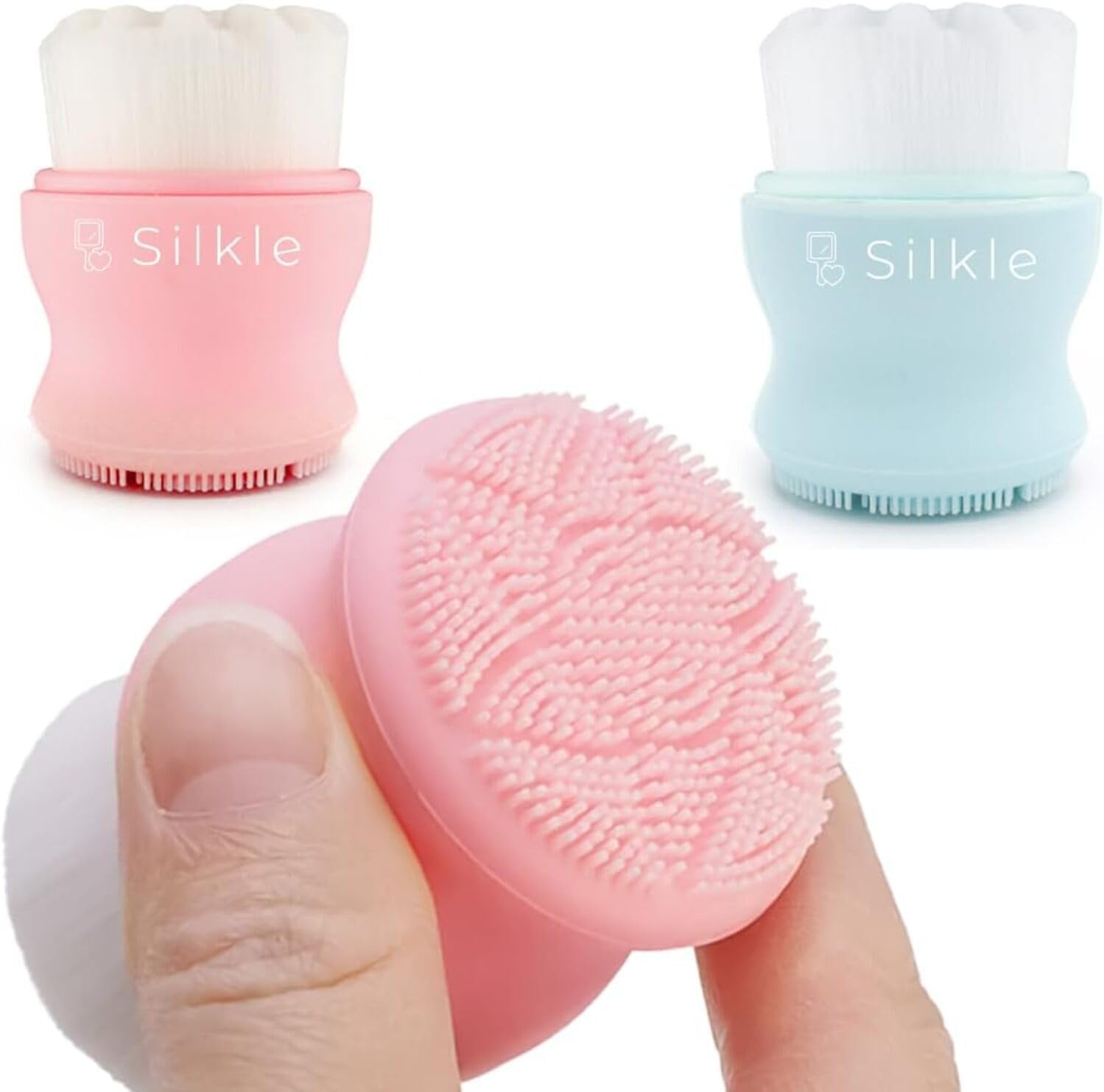 Silicone Face Scrubber – Versatile Skincare Essential for Gentle Facial Cleansing, Exfoliation and Scrub – Exfoliating Face Wash and Cleanser Brush for Your Skin – 2 Pack – Pink & Blue